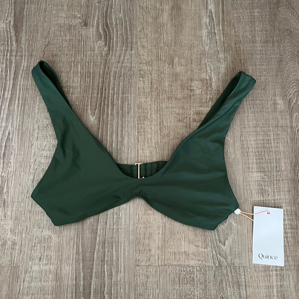 NWT Quince Italian Plunge Bikini Top Small Palm Green Vacation Swim Beach